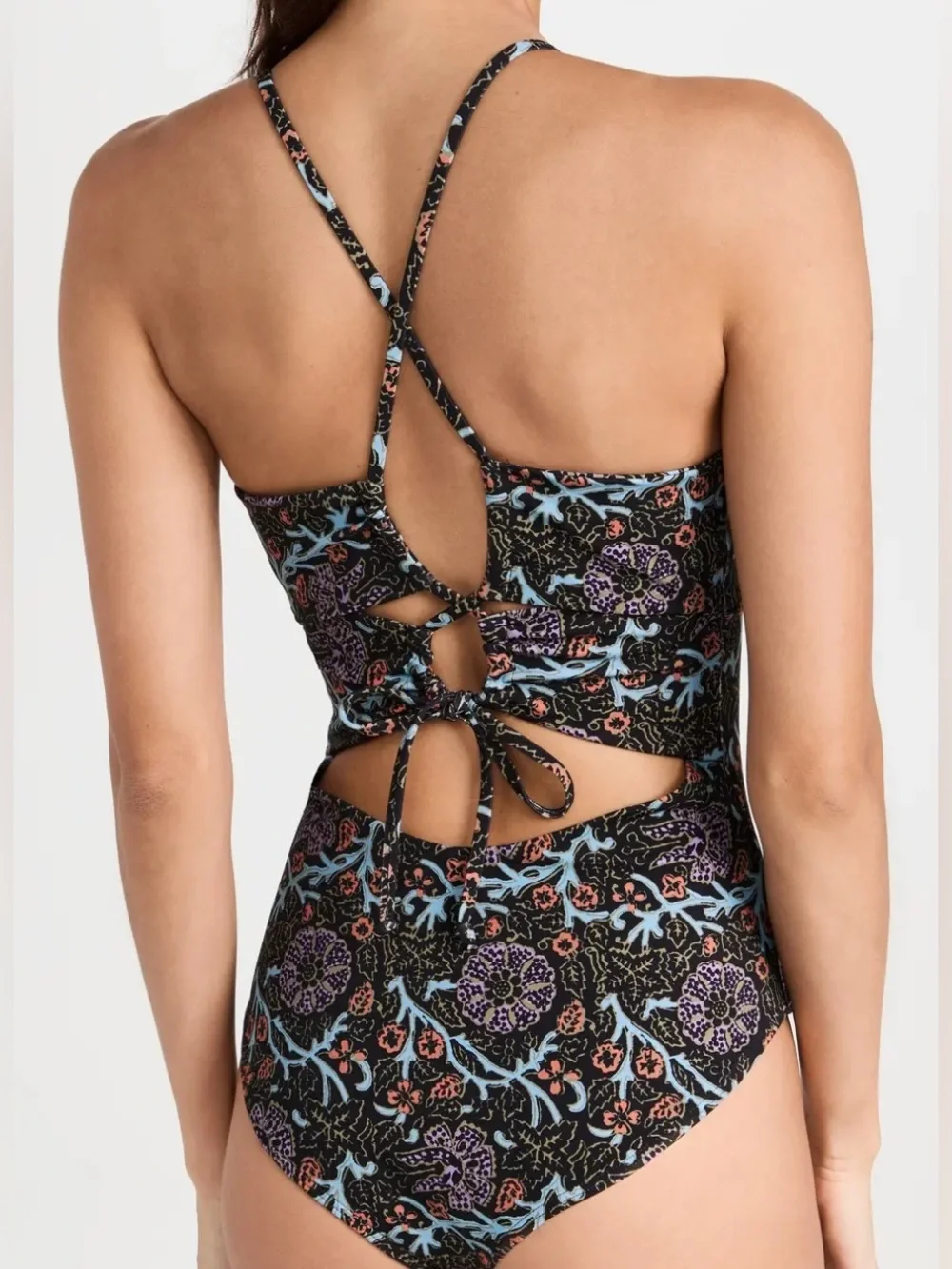 SEA NEW YORK MARLEE ONE PIECE Floral Ruffle Swimsuit Black w/ Pastel Prints XXS